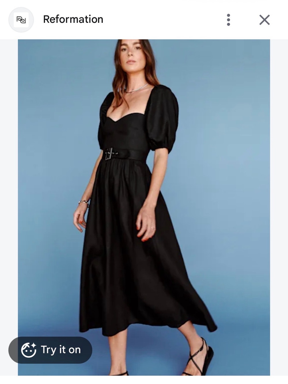 Reformation Tien Linen Dress Black Puff-Sleeve Belted Maxi Dress